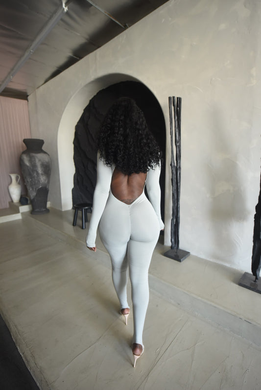 Grey V Neck Catsuit