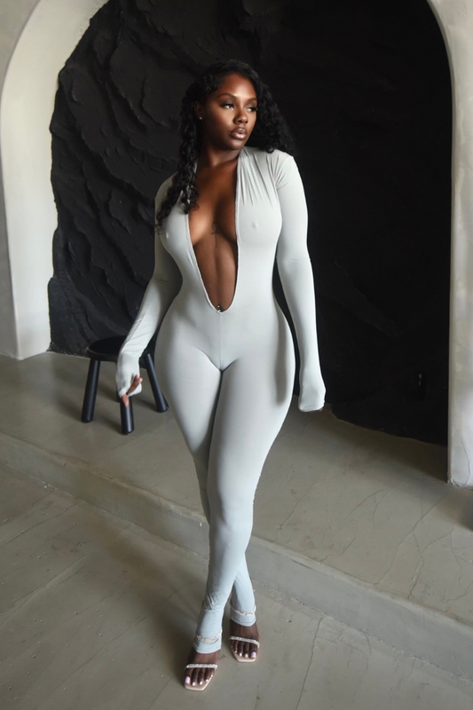 Grey V Neck Catsuit