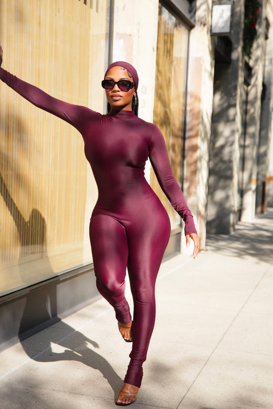 Plum jumpsuit and headband